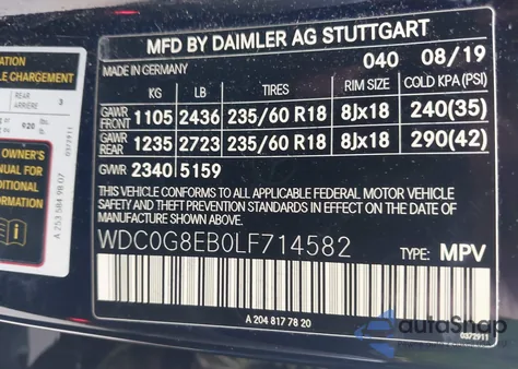 2020 Mercedes-Benz Glc 300 4Matic from USA, damaged, VIN WDC0G8EB0LF714582